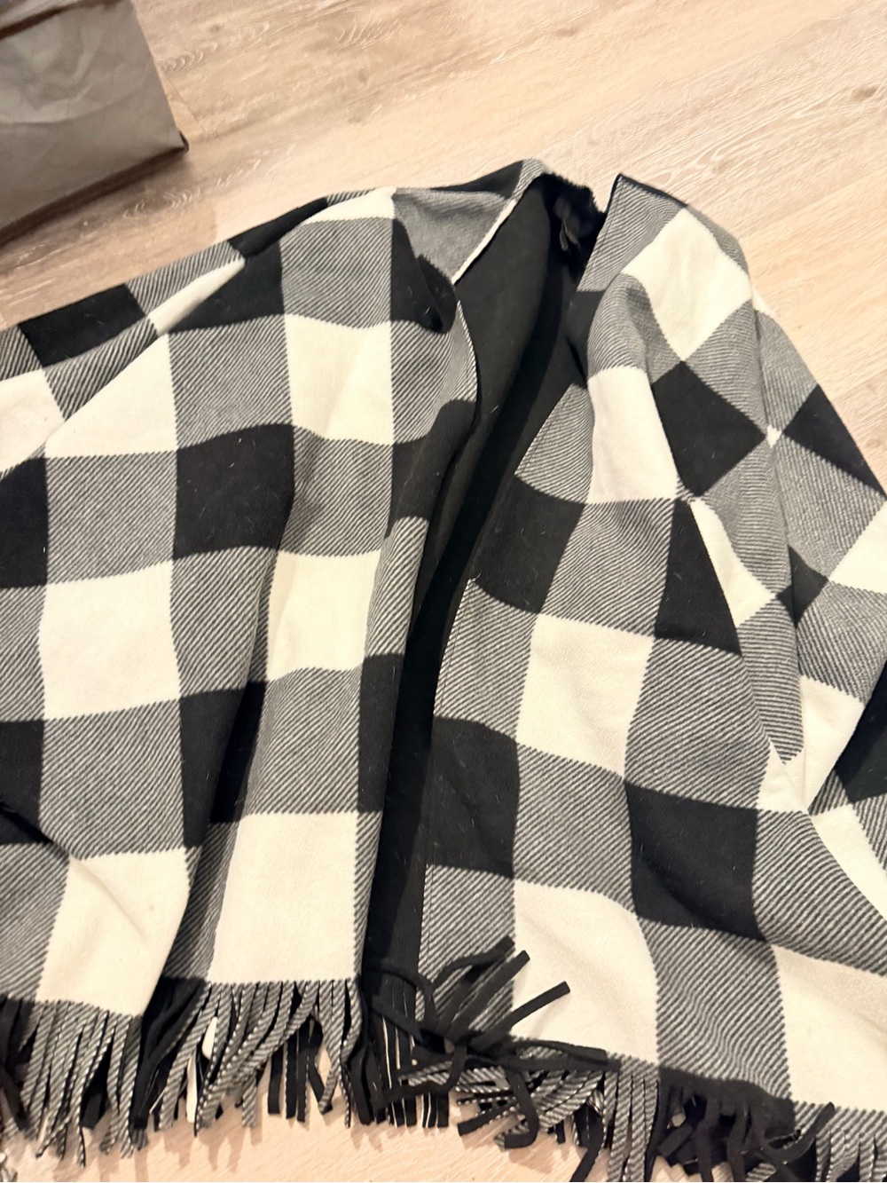 Black & White Plaid Fringe Women's Coat